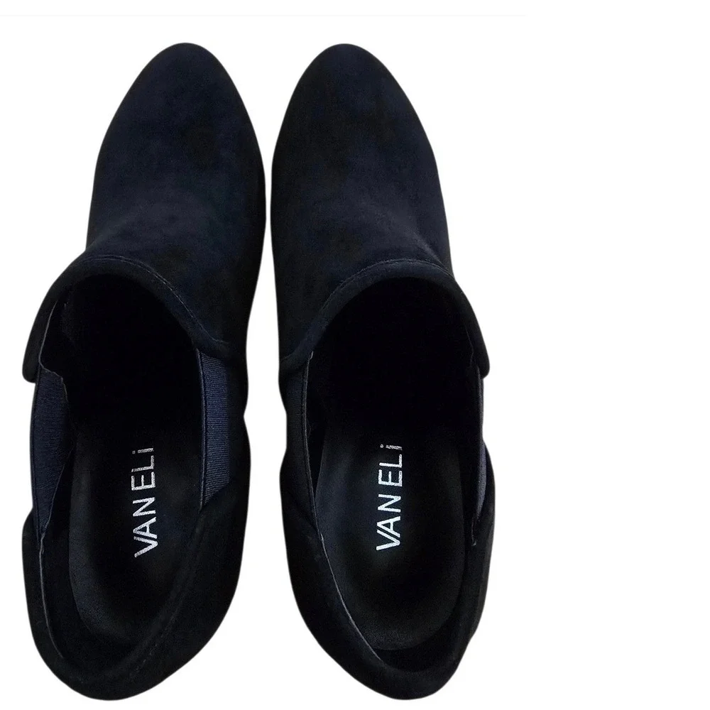 VanEli Ankle Boots Womens Size 8.5 Black Suede Block Heel Booties Slip-on NWOT